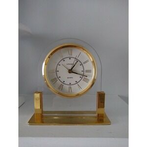Linden Quartz Gold Tone Acrylic Desk Clock Roman Numeral Alarm Vintage Style